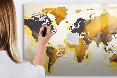 Magnetic glass dry erase board world map abstraction design