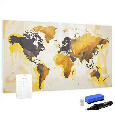 Magnetic glass dry erase board world map abstraction design