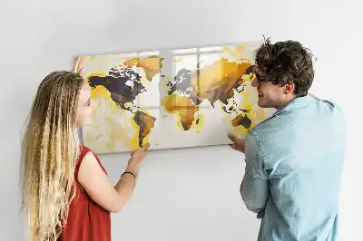 Magnetic glass dry erase board world map abstraction design
