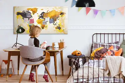 Magnetic glass dry erase board world map abstraction design