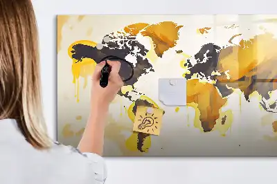 Magnetic glass dry erase board world map abstraction design