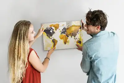 Magnetic glass dry erase board world map abstraction design