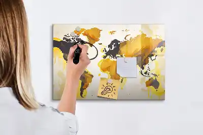 Magnetic glass dry erase board world map abstraction design