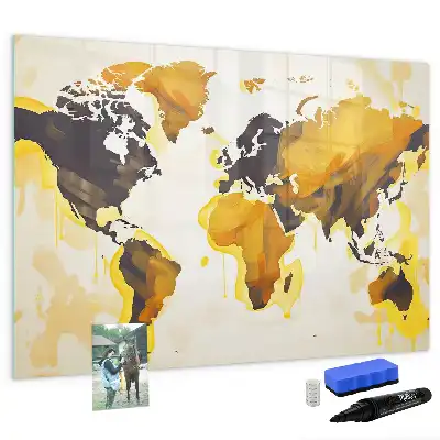 Magnetic glass dry erase board world map abstraction design