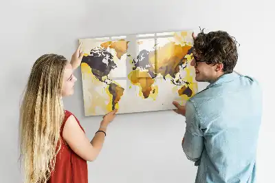 Magnetic glass dry erase board world map abstraction design