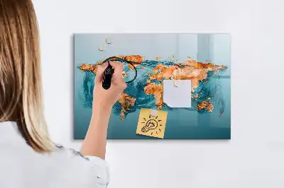 Magnetic marker board abstract world map design