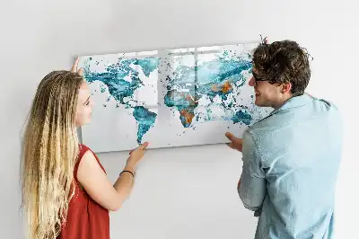 Magnetic glass dry erase board with a world map design