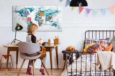 Magnetic glass dry erase board with a world map design