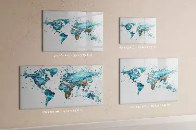 Magnetic glass dry erase board with a world map design