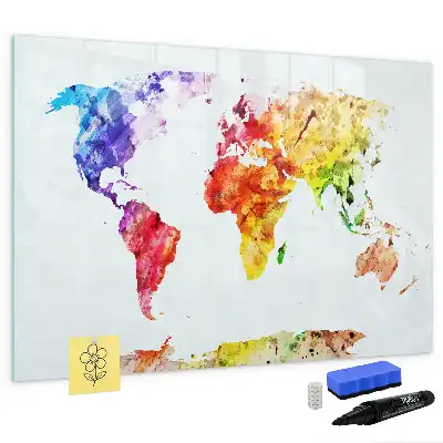 Magnetic marker board with watercolor world map print