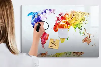 Magnetic marker board with watercolor world map print