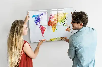 Magnetic marker board with watercolor world map print