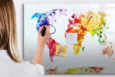 Magnetic marker board with watercolor world map print