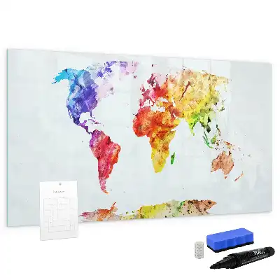 Magnetic marker board with watercolor world map print