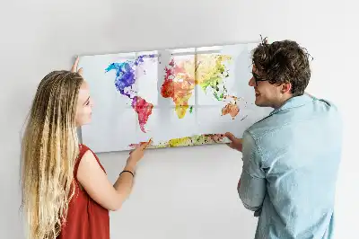 Magnetic marker board with watercolor world map print