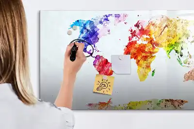 Magnetic marker board with watercolor world map print
