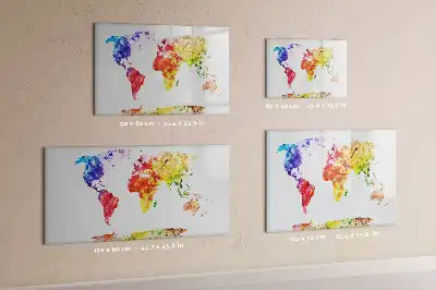 Magnetic marker board with watercolor world map print