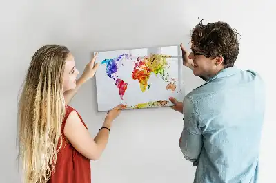 Magnetic marker board with watercolor world map print