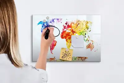 Magnetic marker board with watercolor world map print