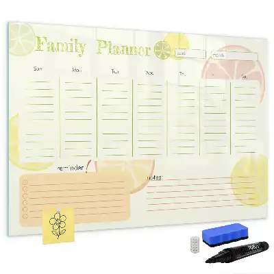 Magnetic glass dry erase board family planner