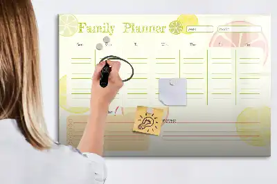 Magnetic glass dry erase board family planner