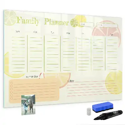Magnetic glass dry erase board family planner