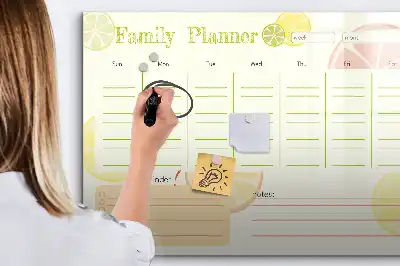 Magnetic glass dry erase board family planner