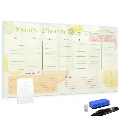 Magnetic glass dry erase board family planner