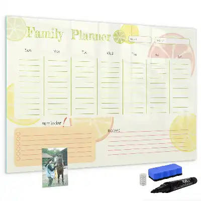 Magnetic glass dry erase board family planner