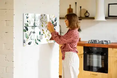 Magnetic glass dry erase board with plant leaf pattern