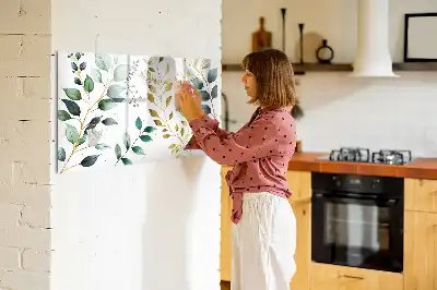 Magnetic glass dry erase board with plant leaf pattern