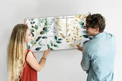 Magnetic glass dry erase board with plant leaf pattern