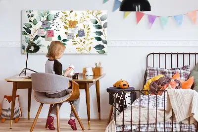 Magnetic glass dry erase board with plant leaf pattern