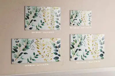 Magnetic glass dry erase board with plant leaf pattern