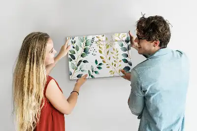 Magnetic glass dry erase board with plant leaf pattern