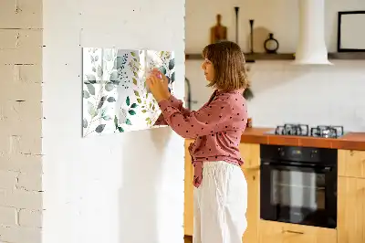 Magnetic glass dry erase board with plant leaf pattern