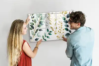 Magnetic glass dry erase board with plant leaf pattern