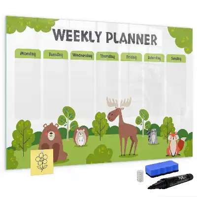 Magnetic glass dry erase board with timetable layout