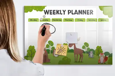 Magnetic glass dry erase board with timetable layout