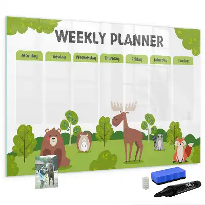 Magnetic glass dry erase board with timetable layout