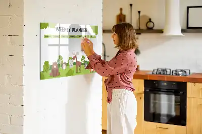 Magnetic glass dry erase board with timetable layout