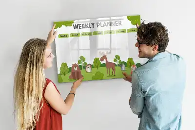 Magnetic glass dry erase board with timetable layout