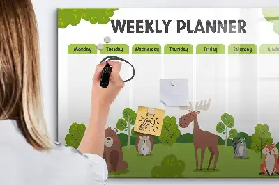 Magnetic glass dry erase board with timetable layout