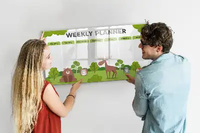 Magnetic glass dry erase board with timetable layout