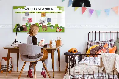 Magnetic glass dry erase board with timetable layout