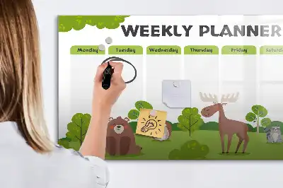 Magnetic glass dry erase board with timetable layout