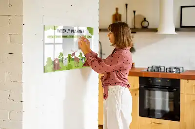 Magnetic glass dry erase board with timetable layout