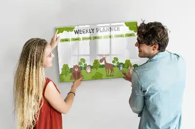 Magnetic glass dry erase board with timetable layout