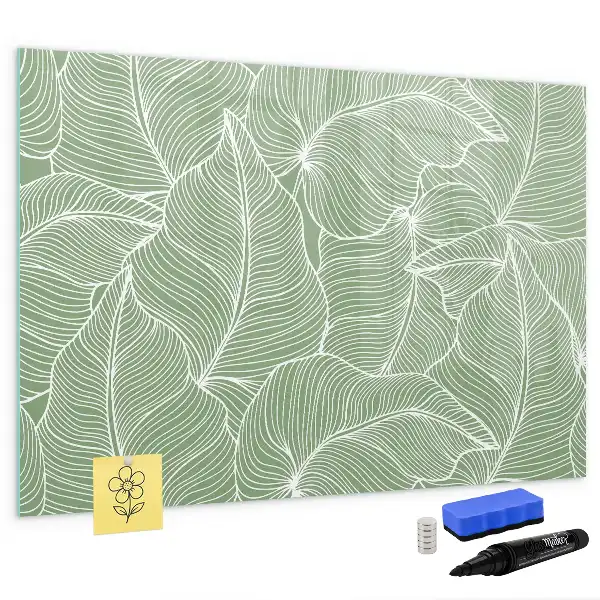 Magnetic glass dry erase board with leaves pattern
