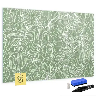 Magnetic glass dry erase board with leaves pattern